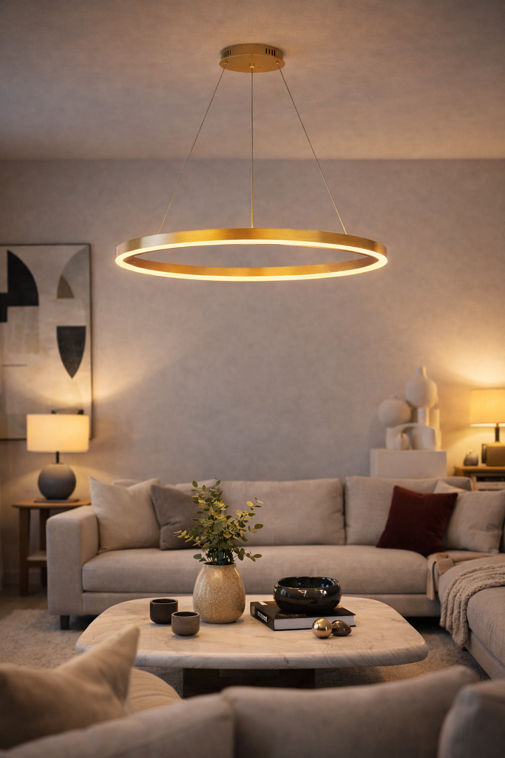 Pendente Cosmos 60 Dourado Aro de Led